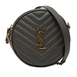 Saint Laurent AB Saint Laurent Gray Dark Gray Calf Leather Grain De Poudre Chevron Round Vinyle Camera Bag Italy