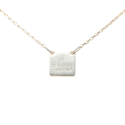 Gucci Silver SV925 / Sterling Silver Metal Sterling Silver Square Plate Logo Pendant Necklace Italy