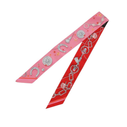 Hermès A Hermès Red with Pink Silk Fabric C'est La Fete Twilly Scarf France