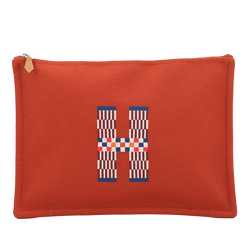 Hermès AB Hermès Orange Red Orange Wool Fabric H Natte Flat Pouch GM France