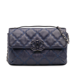 Chanel B Chanel Blue Midnight Blue Lambskin Leather Leather Mini Double Stitch Hamptons Flap France