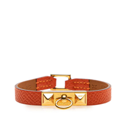Hermès B Hermès Orange with Gold Calf Leather Epsom Rivale Mini Bracelet France
