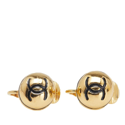Chanel B Chanel Gold Gold Plated Metal CC Button Clip On Earrings France