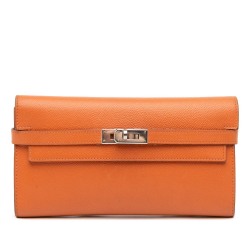 Hermès B Hermès Orange Calf Leather Epsom Kelly Longue Wallet France
