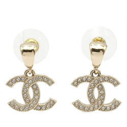 Chanel AB Chanel Silver Silver Plated Metal CC Crystal Drop Push Back Earrings Italy