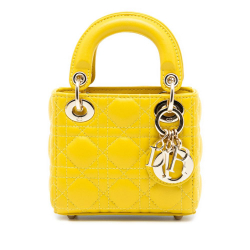 Christian Dior AB Dior Yellow Neon Yellow Lambskin Leather Leather Micro Lambskin Cannage Lady Dior Italy