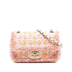 Chanel AB Chanel Orange Peach Tweed Fabric Mini Rectangular Classic Sequin Braided Single Flap France