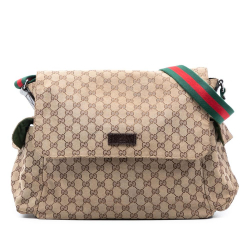Gucci AB Gucci Brown Beige Canvas Fabric GG Web Flap Diaper Bag Italy