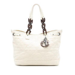 Christian Dior B Dior White Coated Canvas Fabric Medium Cannage Panarea Tote Italy