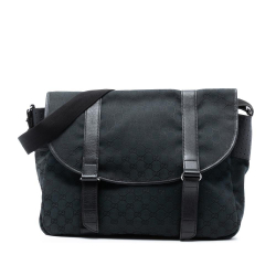 Gucci AB Gucci Black Canvas Fabric GG Messenger Bag Italy