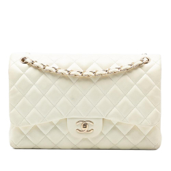 Chanel B Chanel White Ivory Lambskin Leather Leather Jumbo Classic Lambskin Double Flap France