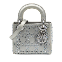 Christian Dior B Dior Gray Satin Fabric Mini Cannage Strass Crystal Embellished Lady Dior Italy