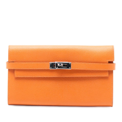 Hermès AB Hermès Orange Calf Leather Epsom Kelly Trifold Long Wallet France