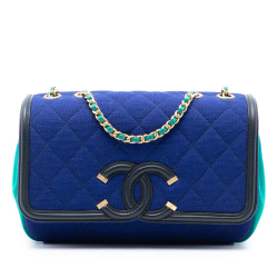 Chanel AB Chanel Blue Cotton Fabric Small Jersey CC Filigree Flap Italy