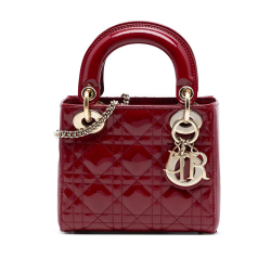 Christian Dior B Dior Red Dark Red Patent Leather Leather Mini Patent Cannage Lady Dior France