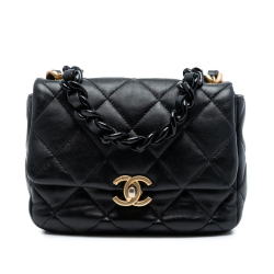 Chanel AB Chanel Black Lambskin Leather Leather Mini Quilted Lambskin Lacquered Chain Flap Italy