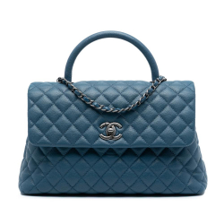 Chanel AB Chanel Blue Caviar Leather Leather Medium Quilted Caviar Coco Top Handle Bag Italy