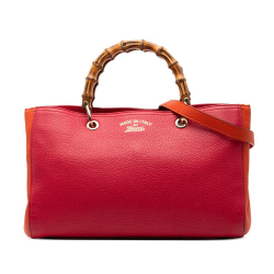 Gucci B Gucci Red with Orange Calf Leather Medium Bicolor skin Bamboo Shopper Satchel Italy