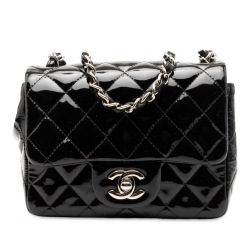 Chanel B Chanel Black Patent Leather Leather Mini Square Classic Patent Single Flap France