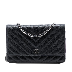 Chanel AB Chanel Black Caviar Leather Leather CC Chevron Caviar Wallet On Chain Italy