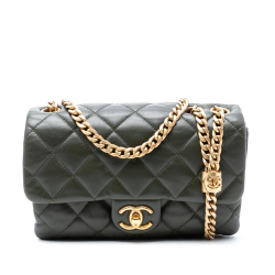 Chanel AB Chanel Green Dark Green Lambskin Leather Leather Small Quilted Lambskin Pillow Crush Flap Italy