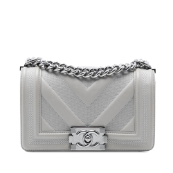 Chanel AB Chanel Gray Calf Leather Small Chevron Stitched skin Boy Flap France