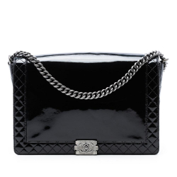 Chanel AB Chanel Black Patent Leather Leather Extra Large Patent Boy Reverso Flap France