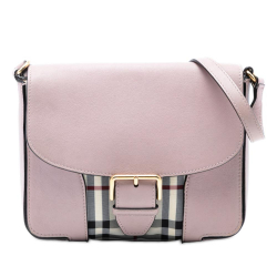 Burberry B Burberry Pink Calf Leather Small Haymarket Check Trimmed Dickens Crossbody Italy