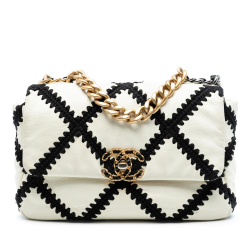 Chanel B Chanel White Ivory Calf Leather Medium Crochet skin 19 Flap France