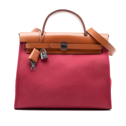 Hermès AB Hermès Pink Dark Pink with Brown Canvas Fabric Toile Herbag Zip 31 France