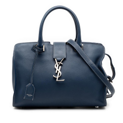 Saint Laurent B Saint Laurent Blue Dark Blue Calf Leather Baby Monogram Downtown Cabas Satchel Italy