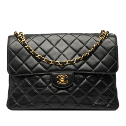 Chanel B Chanel Black Lambskin Leather Leather Jumbo Quilted Lambskin Double Sided Flap France