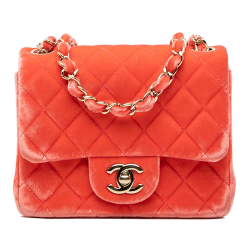 Chanel AB Chanel Orange Dark Orange Velvet Fabric Mini Square Classic Single Flap France