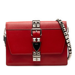 Prada B Prada Red Calf Leather City and Saffiano Elektra Crossbody Italy