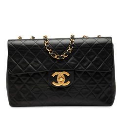Chanel B Chanel Black Lambskin Leather Leather Maxi XL Classic Lambskin Single Flap France