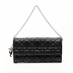 Christian Dior B Dior Black Lambskin Leather Leather Lambskin Cannage Lady Dior Wallet On Chain Italy