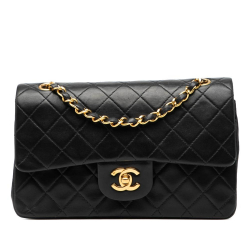 Chanel B Chanel Black Lambskin Leather Leather Small Classic Lambskin Double Flap France