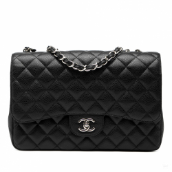 Chanel Classic Double Flap Jumbo Matelassè Caviar Leather Flap Handbag Black