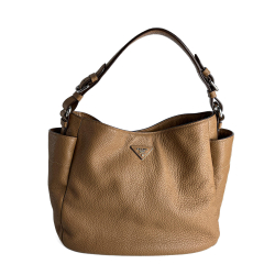 Prada Hobo Daino Leather Shoulder Bag Beige