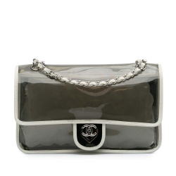 Chanel B Chanel White PVC Plastic Large and Lambskin Naked Flap Italy