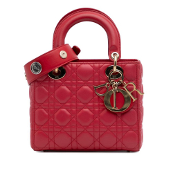 Christian Dior B Dior Red Lambskin Leather Leather Small Lambskin Cannage My ABCDior Lady Dior Italy