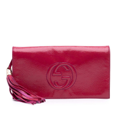 Gucci B Gucci Pink Hot Pink Patent Leather Leather Soft Patent Soho Disco Clutch Italy