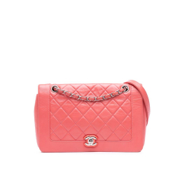 Chanel B Chanel Pink Salmon Calf Leather Crumpled skin Bi Quilted Vintage Full Flap France