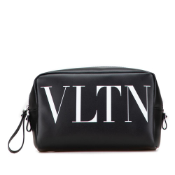 Valentino AB Valentino Black Calf Leather VLTN Pouch Italy