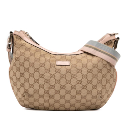 Gucci B Gucci Brown Beige Canvas Fabric GG Web Crossbody Italy