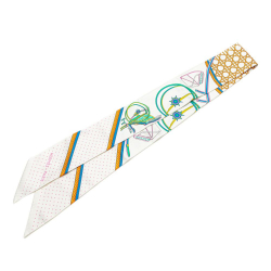 Hermès AB Hermès White Silk Fabric Les Voitures a Transformation Twilly Scarf France
