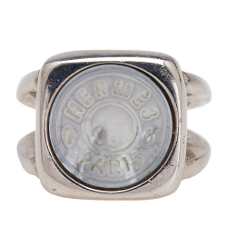 Hermès B Hermès Silver Silver Plated Metal Bijouterie Fantaisie Corozo Ring France
