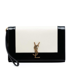Saint Laurent White Brushed Leather Trimmed Lambskin Cassandre Flap Pouch Italy