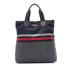 Gucci AB Gucci Blue Navy Nylon Fabric Diamante Web Tote Italy