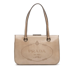 Prada B Prada Brown Beige Patent Leather Leather Spazzolato Logo Frame Shoulder Bag Italy